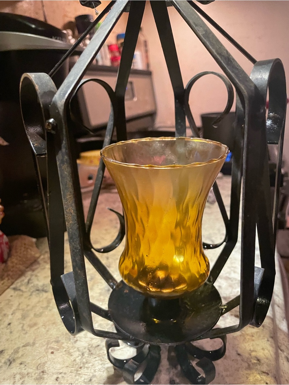 Amber Glass Hurricane Candle Holder